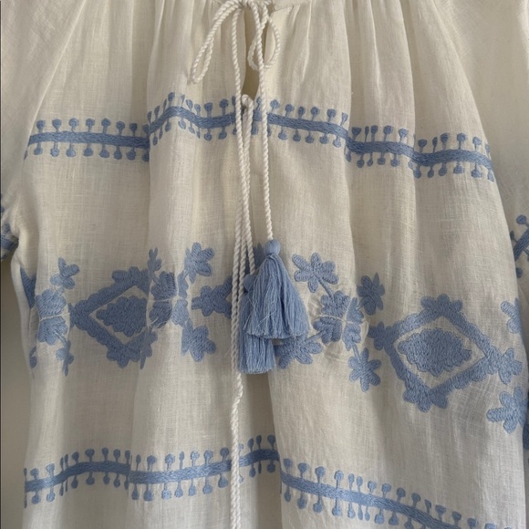 Blue and White Embroidered Dress in linen SMALL - Picture 2 of 5